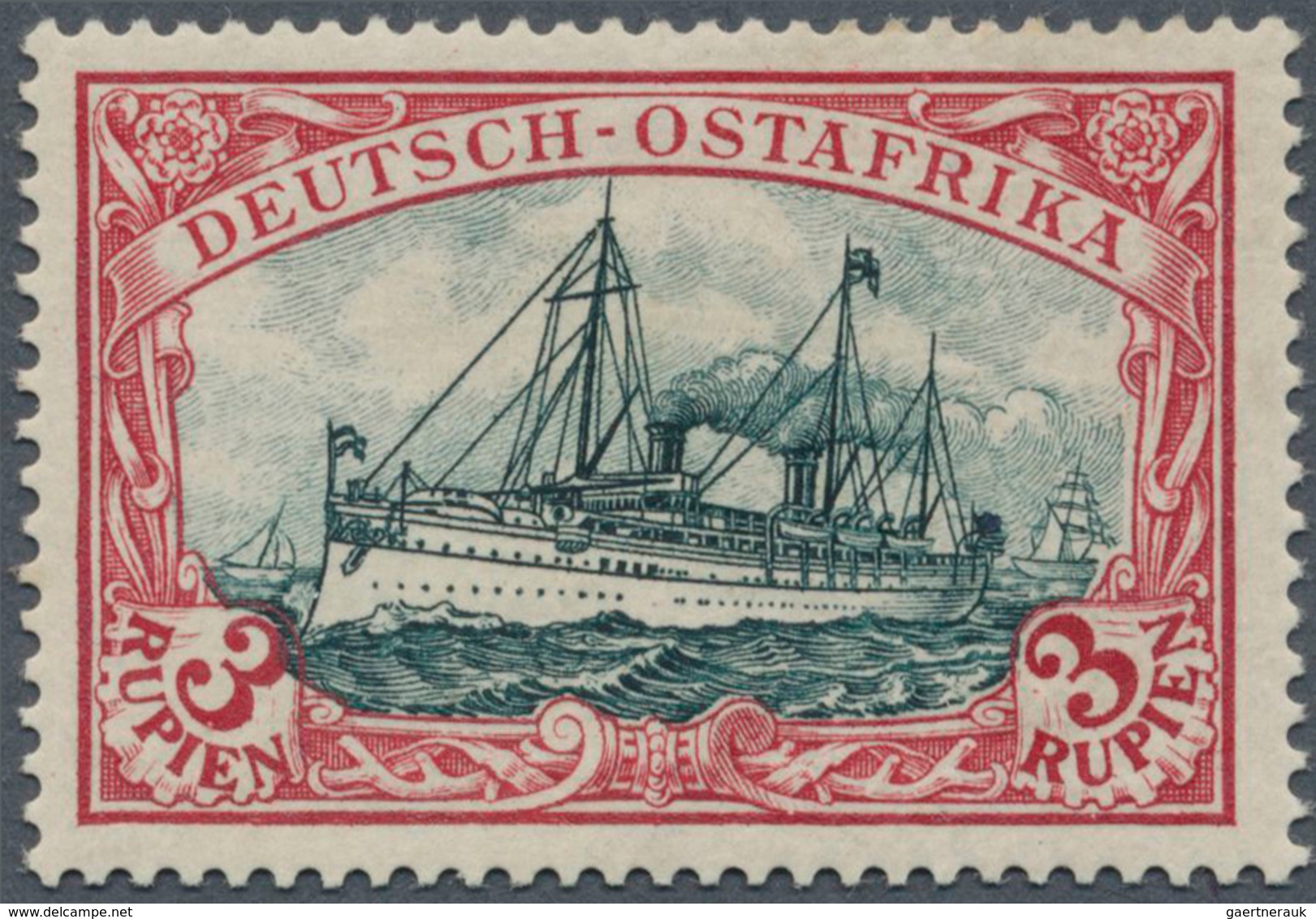 Deutsch-Ostafrika: 1901: 3 Rupien Mit Rahmen Type III Und Mittelstück Type I, Seltene Marke, Fotoatt - German East Africa