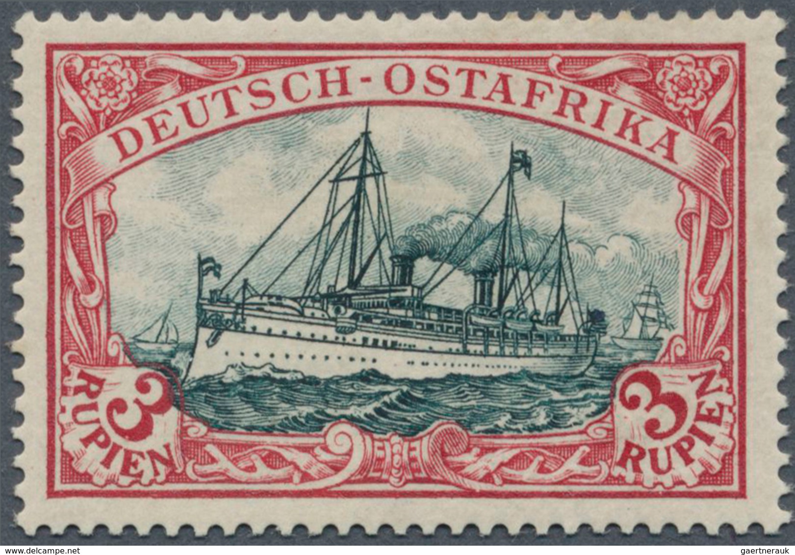 Deutsch-Ostafrika: 1901: 3 Rupien Mit Rahmen Type III Und Mittelstück Type I, Seltene Marke, Fotoatt - Duits-Oost-Afrika