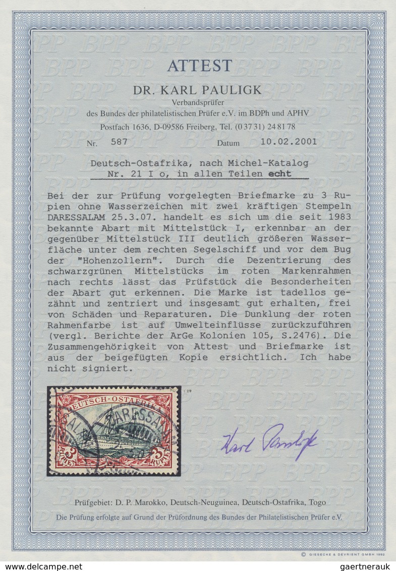 Deutsch-Ostafrika: 1907, 3 Rupien Mit Rahmen III Und Mittelstück Type I, Sauber Gestempeltes Qualitä - German East Africa