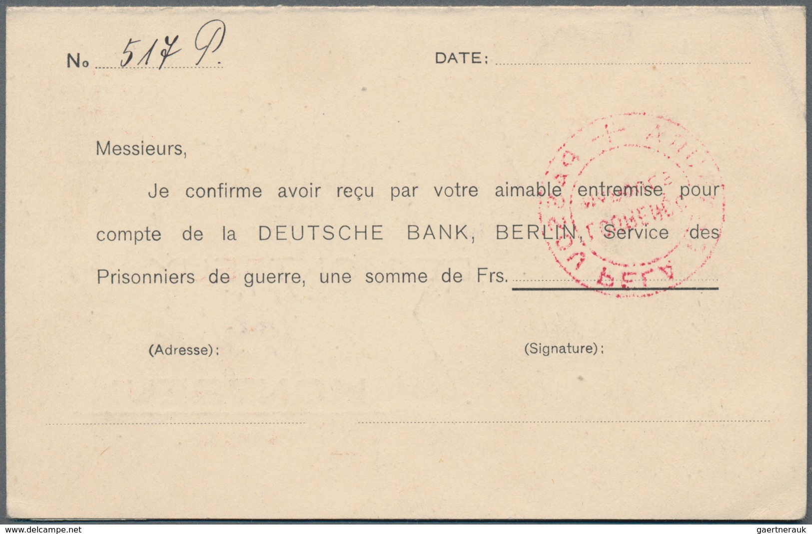 Deutsch-Ostafrika: 1917, INTERNIERTENPOST: Antwortkartenformular Der Schweizer Post Für Kriegsgefang - Duits-Oost-Afrika