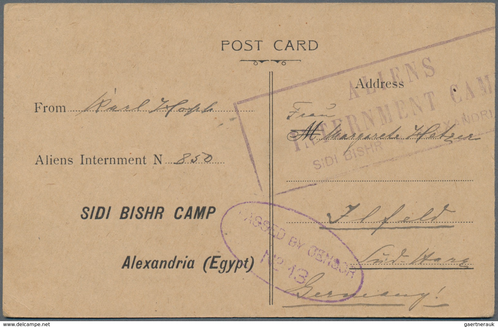 Deutsch-Ostafrika: 1917/1919, SIDI-BISHR Interniertenpost, Konvolut Mit 6 Verschiedenen Vordruckpost - Afrique Orientale