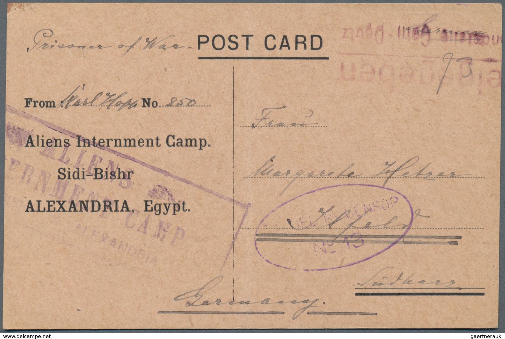 Deutsch-Ostafrika: 1917/1919, SIDI-BISHR Interniertenpost, Konvolut mit 6 verschiedenen Vordruckpost