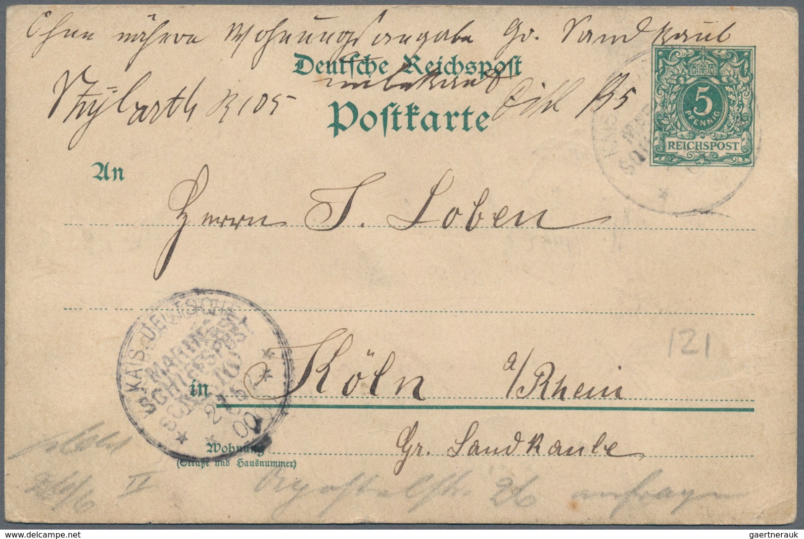 Deutsch-Ostafrika - Besonderheiten: 1900, 5 Pfg. Krone/Adler Ganzachenkarte Auf Der Rückseite Handil - Deutsch-Ostafrika