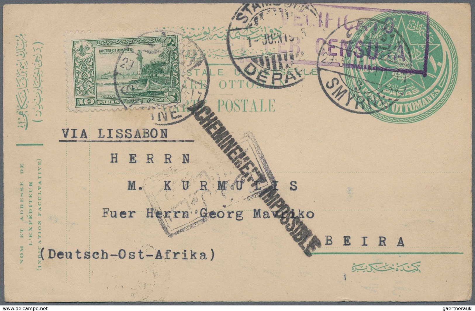 Deutsch-Ostafrika - Besonderheiten: 1915 (29.5.), 10 PARAS GA-Karte (leichte Eckknitter) Mit Zusatzf - Deutsch-Ostafrika