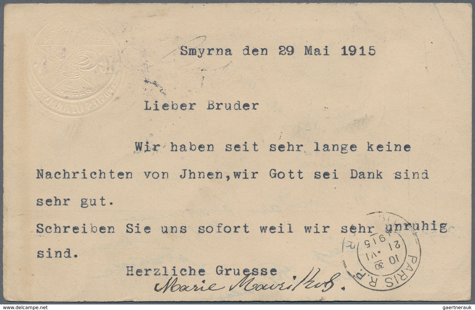 Deutsch-Ostafrika - Besonderheiten: 1915 (29.5.), 10 PARAS GA-Karte (leichte Eckknitter) Mit Zusatzf - German East Africa