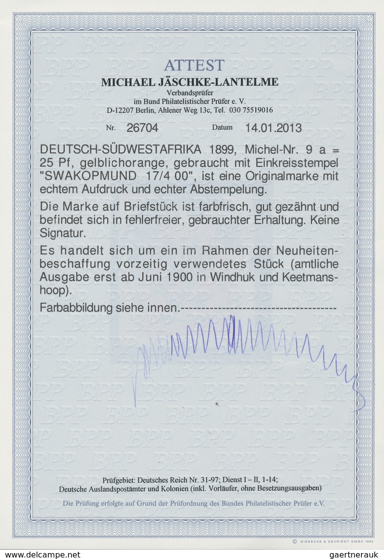 Deutsch-Südwestafrika: 1900, 25 Pfg Gelblichorange Entwertet Mit K1 "SWAKOPMUND" Auf Briefstück, Die - Sud-Ouest Africain Allemand