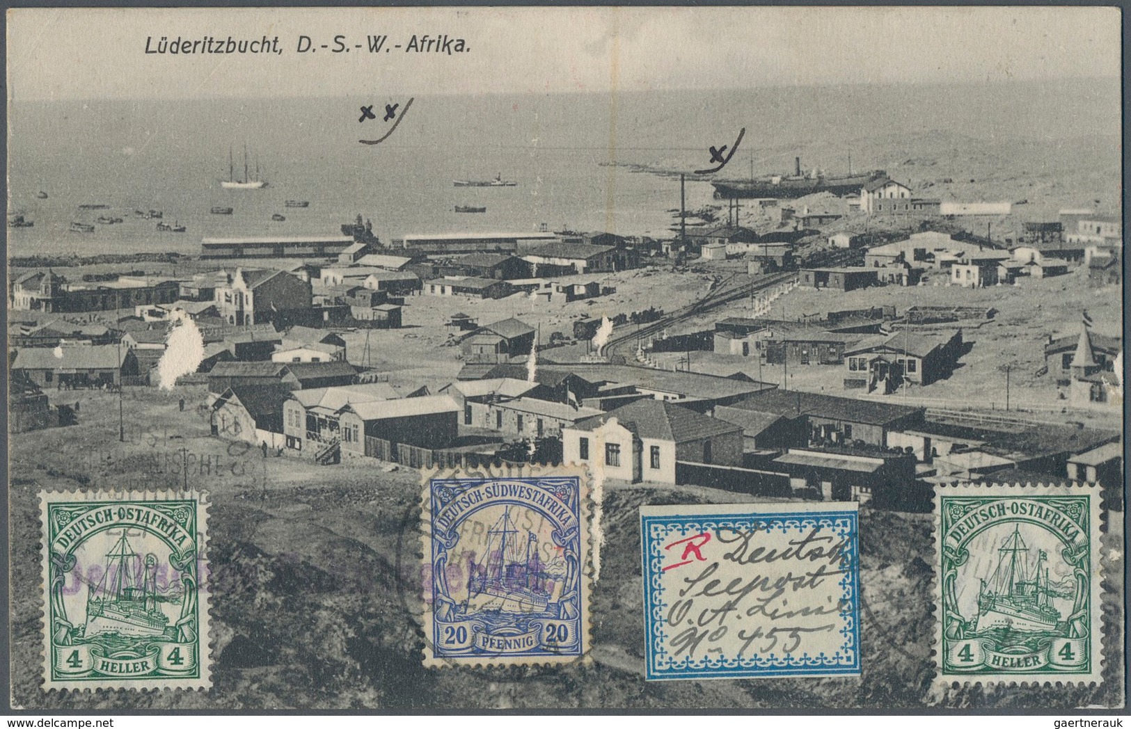Deutsch-Südwestafrika - Stempel: 1909 DOA 2mal 4 H.u.1mal 20 Pf. Blau Auf Einschreibe-Karte M.prov.R - África Del Sudoeste Alemana