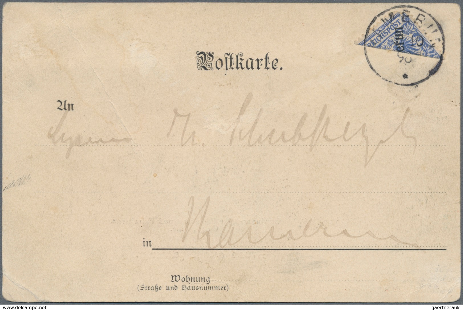 Deutsche Kolonien - Kamerun: 1898, 20 Pfg. Aufdruck-Marke Diagonal Halbiert Gebraucht Als Ortskarte - Kameroen