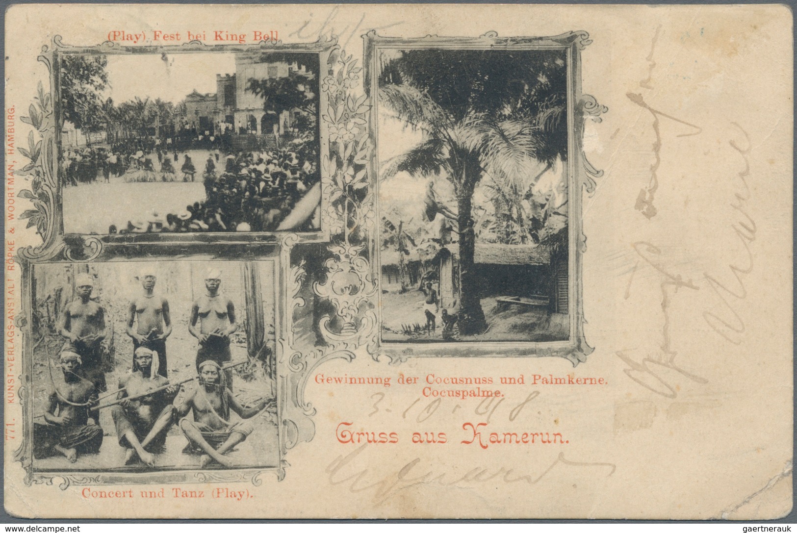 Deutsche Kolonien - Kamerun: 1898, 20 Pfg. Aufdruck-Marke Diagonal Halbiert Gebraucht Als Ortskarte - Kamerun