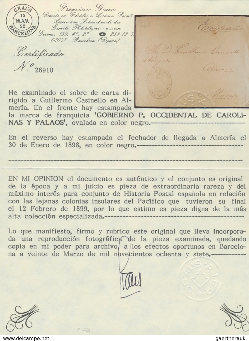 Deutsche Kolonien - Karolinen - Spanische Periode: PALAU-Inseln: 1898, "GOBIERNO P.OCCIDENTAL DE CAR - Carolinen