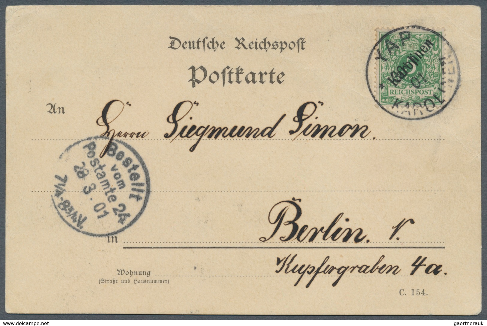 Deutsche Kolonien - Karolinen: 1899, 5 Pfg. Mit Diagonalem Aufdruck Mit Stempel "YAP KAROLINEN 30.1. - Karolinen