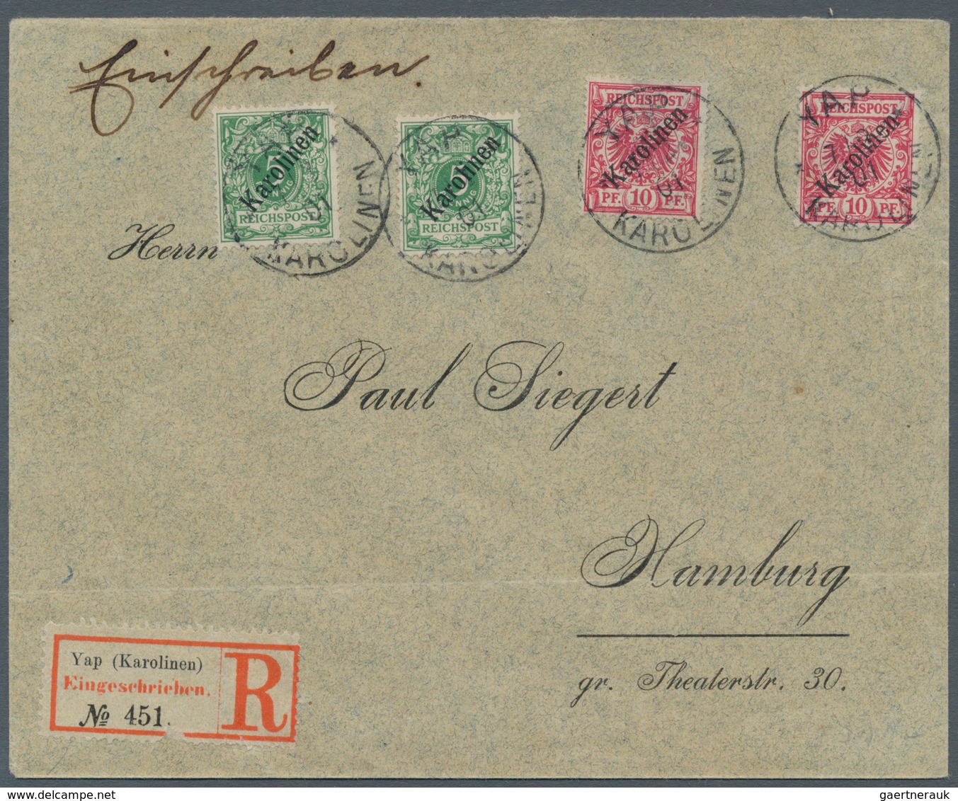 Deutsche Kolonien - Karolinen: 1899, 5 Pfg. Und 10 Pfg. Mit Diagonalem Aufdruck, Jeweils Zwei Einzel - Caroline Islands