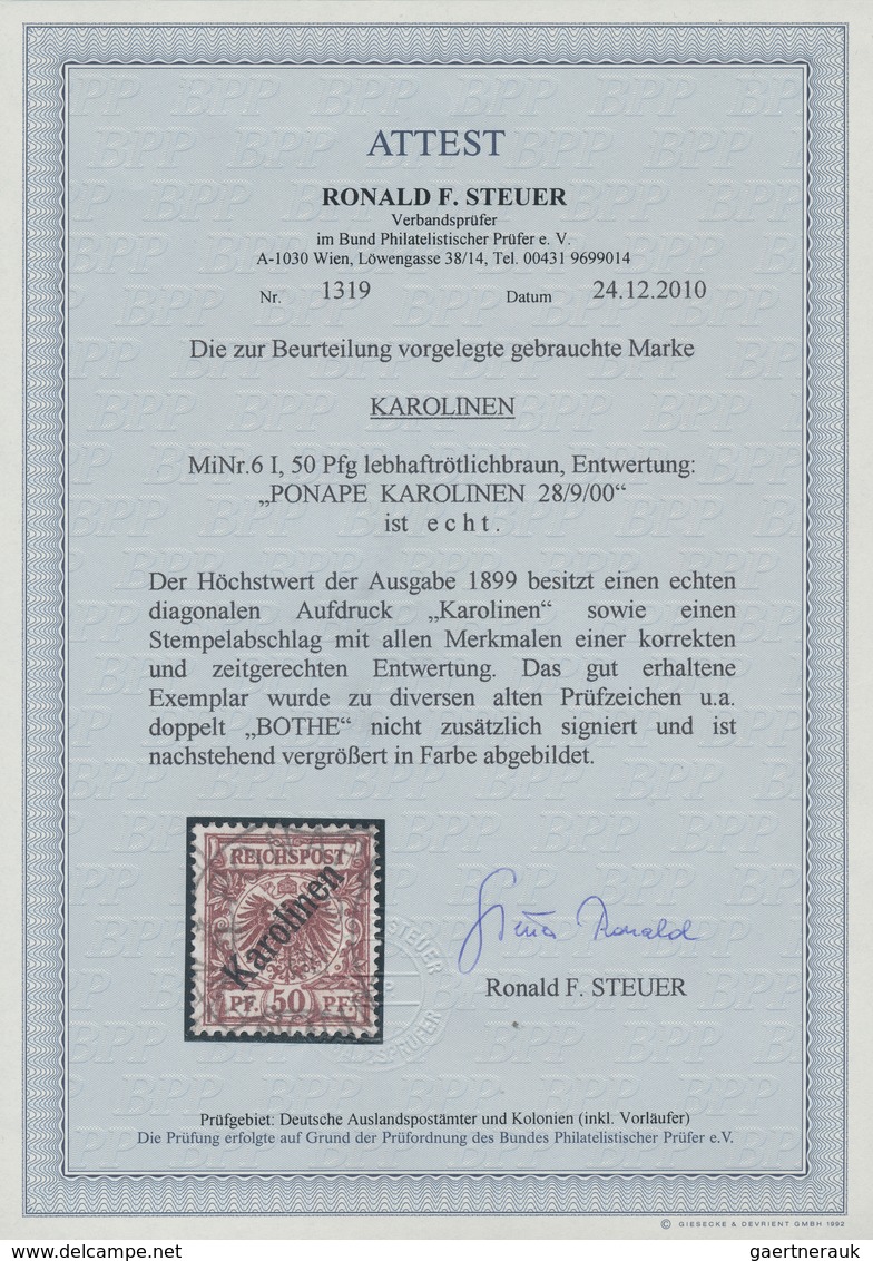 Deutsche Kolonien - Karolinen: 1900, 50 Pfg Rötlichbraun Aufdruckwert Sauber Gestempelt, Tadellose E - Carolinen
