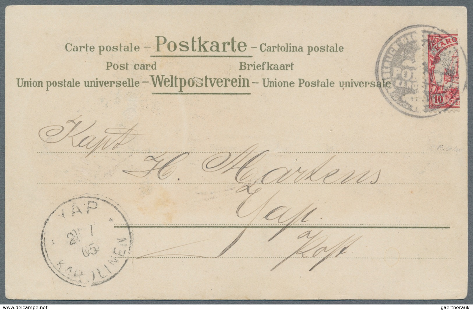 Deutsche Kolonien - Karolinen: 1905, Senkrechte Halbierung Der 10 Pfg. Kaiseryacht (linle Hälfte) Mi - Karolinen