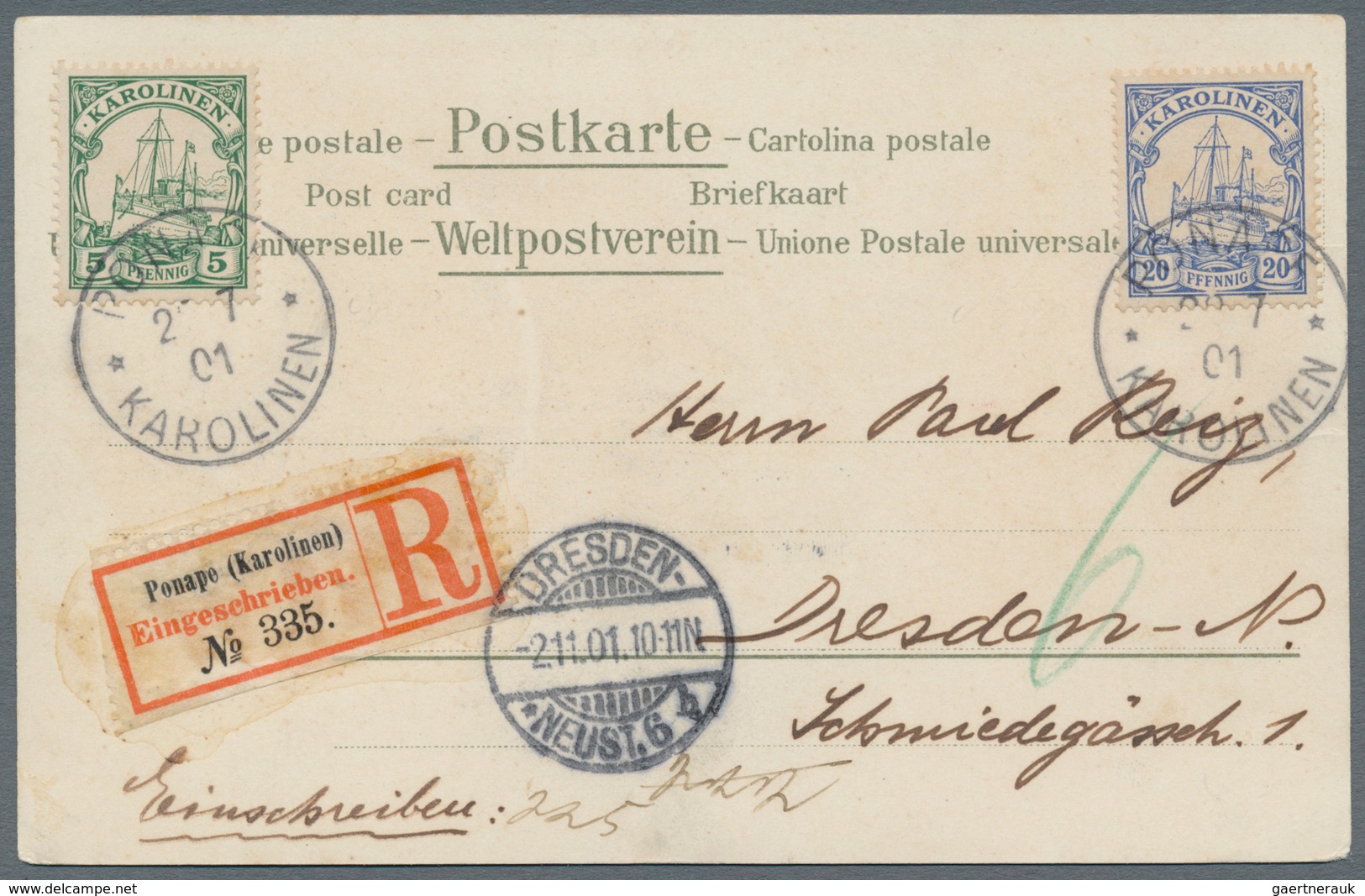 Deutsche Kolonien - Karolinen: 1900, 20 Pfg. Und 5 Pfg. Kaiseryacht Je Mit Stempel "YAP KAROLINEN 20 - Carolines