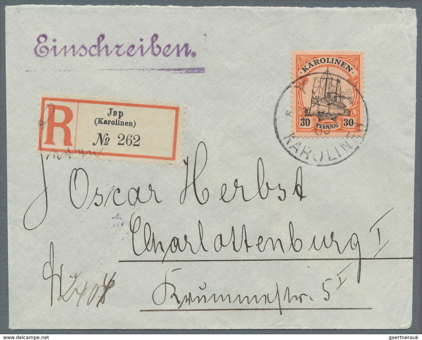 Deutsche Kolonien - Karolinen: 1900, 30 Pfg. Kaiseryacht Mit Stempel "YAP 21.5.05" Als Portogerchte - Carolines