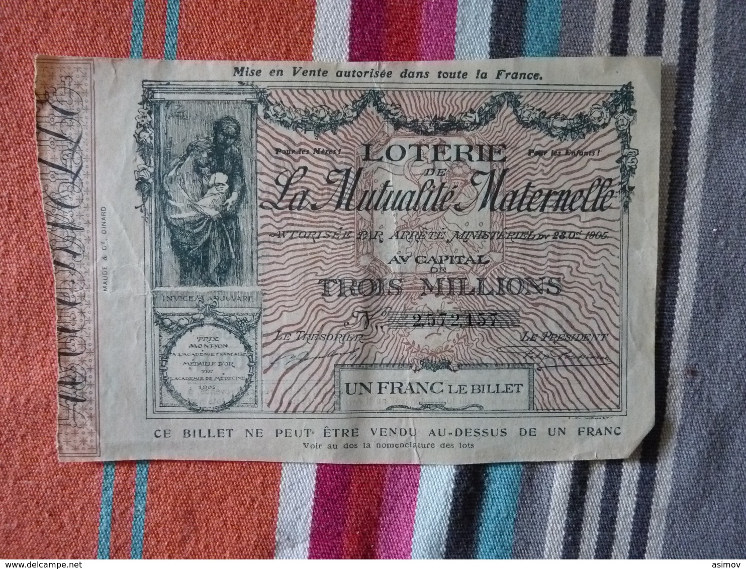 Loterie De La Mutualité Maternelle 5 Décembre 1906 - Lottery Tickets