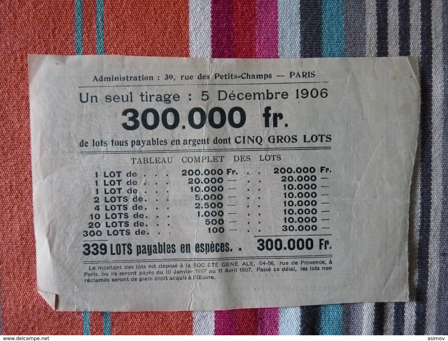 Loterie De La Mutualité Maternelle 5 Décembre 1906 - Lottery Tickets