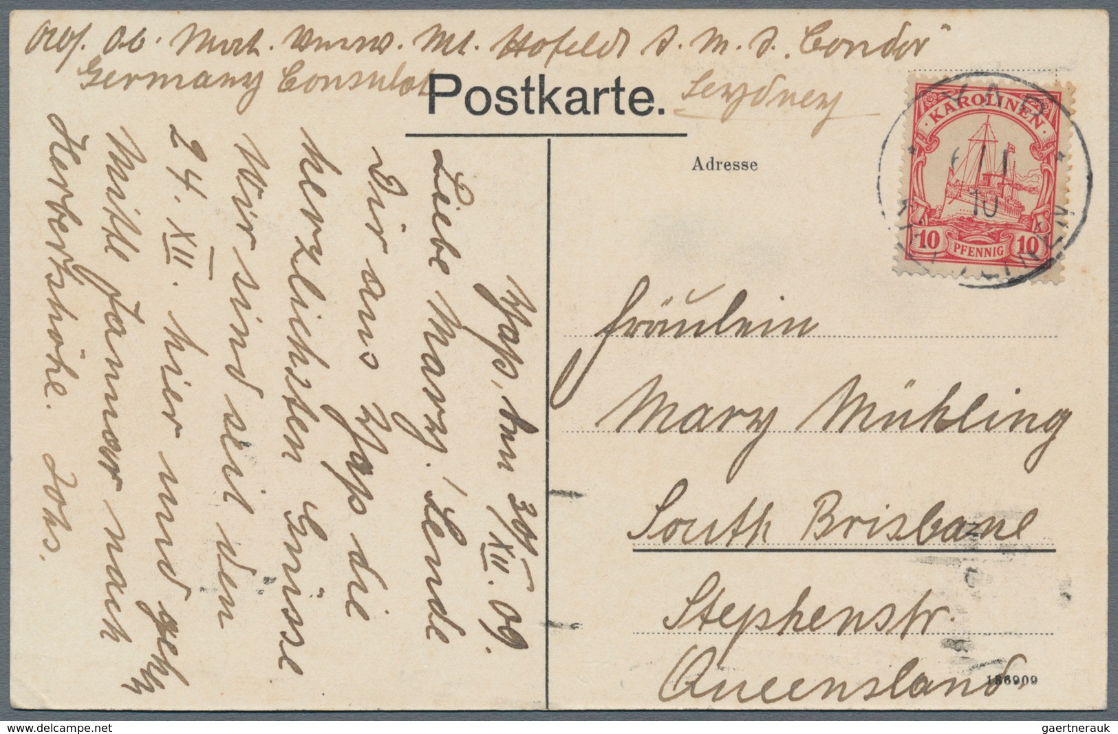 Deutsche Kolonien - Karolinen - Schiffspost: 1910, 10 Pfg. Kaiseryacht Mit Stempel "YAP KAROLINEN 6. - Karolinen