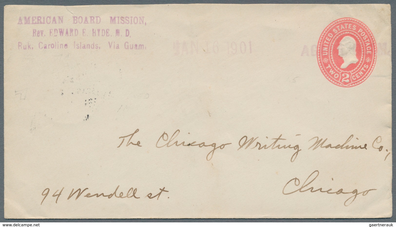 Deutsche Kolonien - Karolinen - Besonderheiten: 1901, "AMERICAN BORAD MISSION Rev. EDARD E.HYDE M.D. - Caroline Islands