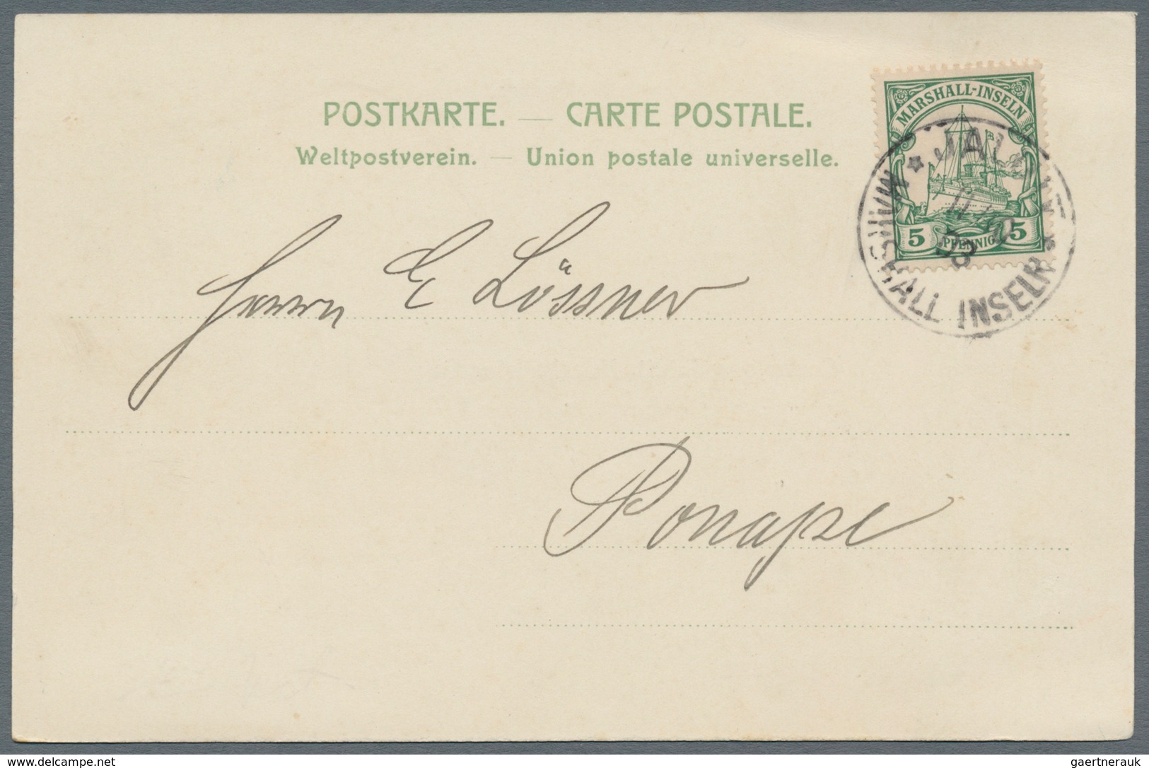 Deutsche Kolonien - Karolinen - Besonderheiten: Incoming Mail: 1903, Marshall-Inseln 5 Pfg. Kaiserya - Karolinen