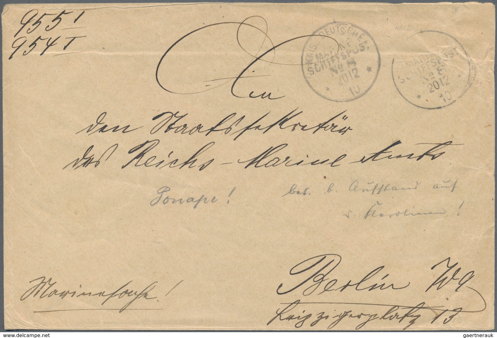 Deutsche Kolonien - Karolinen - Besonderheiten: 1910 (20.12.), Marinesache Mit Stempel "KAIS.DEUTSCH - Karolinen