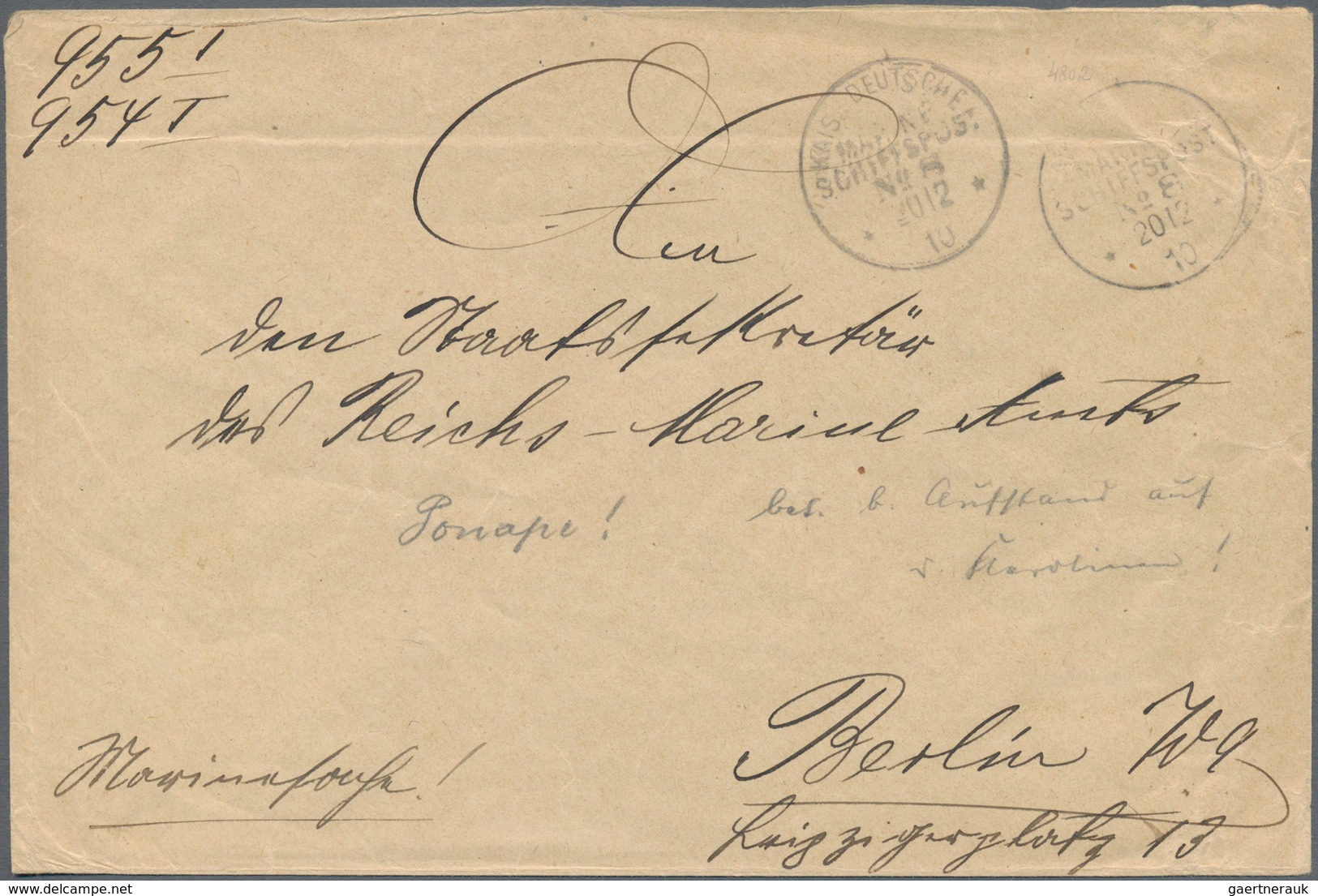 Deutsche Kolonien - Karolinen - Besonderheiten: 1910 (20.12.), Marinesache Mit Stempel "KAIS.DEUTSCH - Carolinen