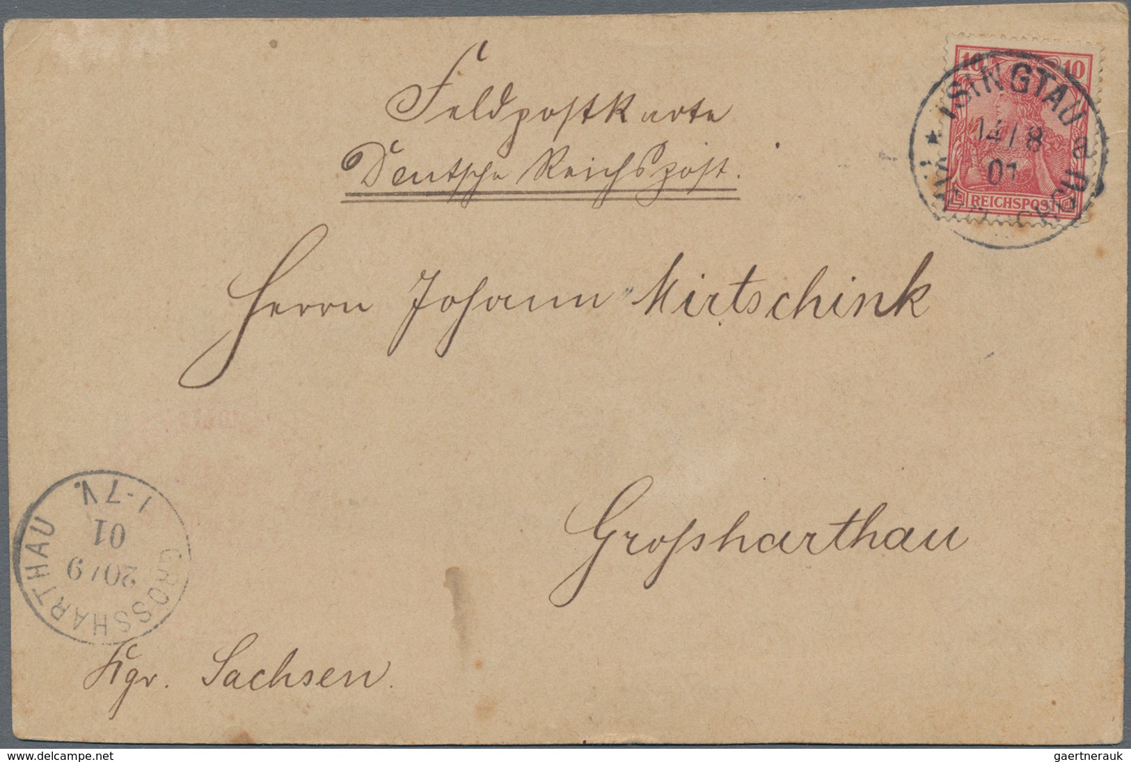 Deutsche Kolonien - Kiautschou - Mitläufer: 1901, Feldpostkarte Mit Interessantem Text "In Ermangelu - Kiauchau