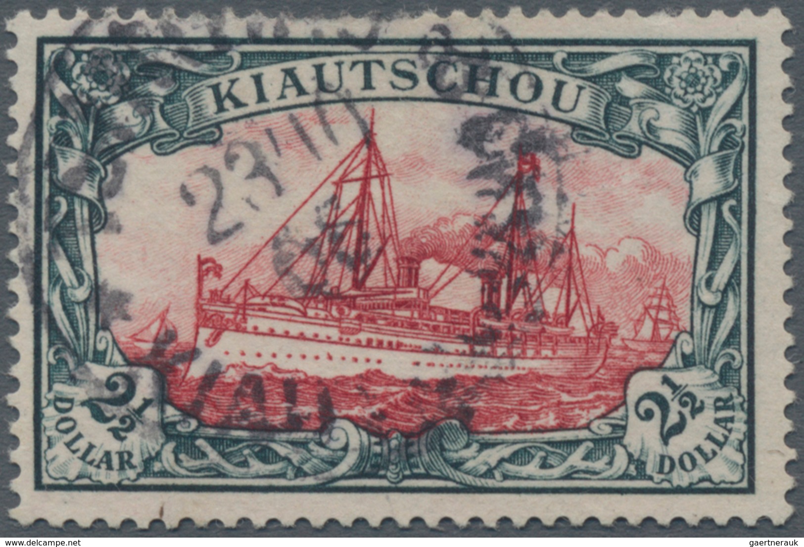 Deutsche Kolonien - Kiautschou: 1905, 2 1/2 Dollar Grünschwarz/dunkelkarmin, 26:17 Zähnungslöcher, G - Kiaochow