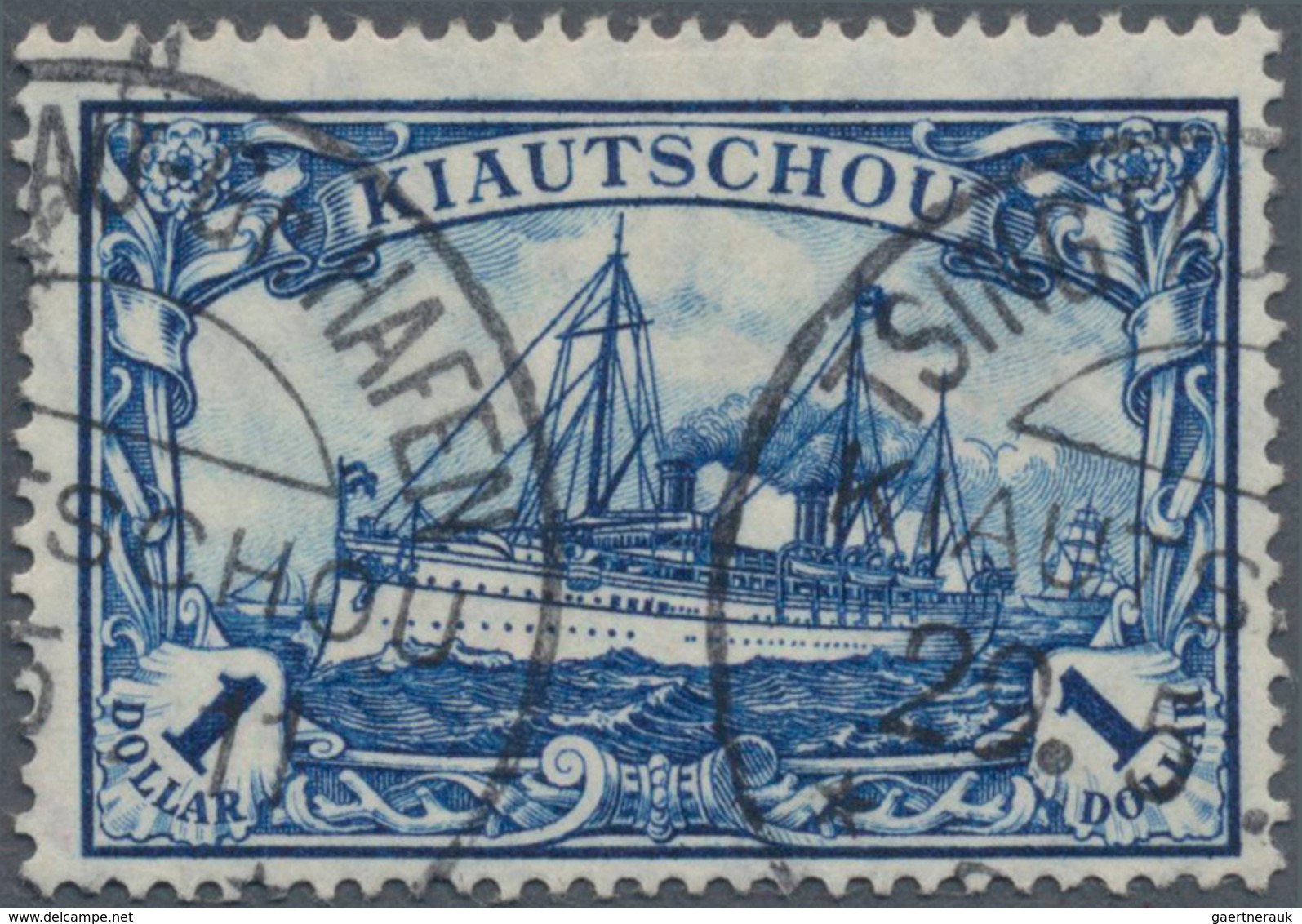 Deutsche Kolonien - Kiautschou: 1906, $1 Friedensdruck 26:17 Mit Retusche Wertziffer 1, Gestpl. "TSI - Kiauchau
