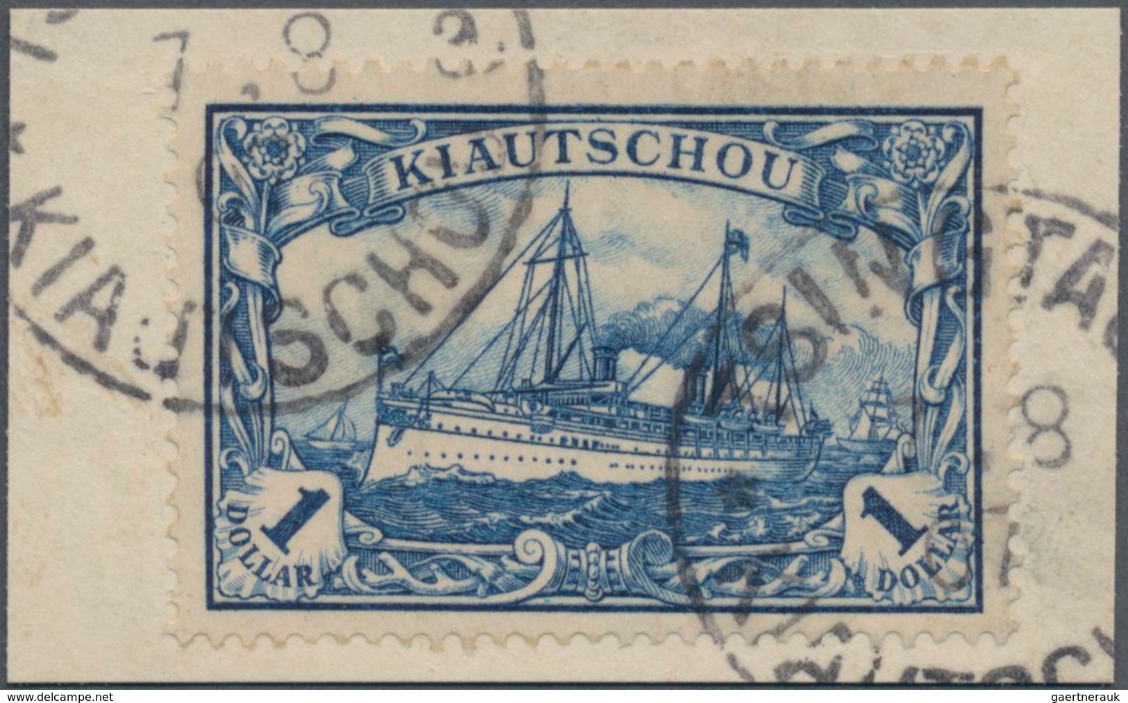 Deutsche Kolonien - Kiautschou: 1906, $1 Friedensdruck 26:17 Mit Retusche Wertziffer 1, Gestpl. "TSI - Kiaochow