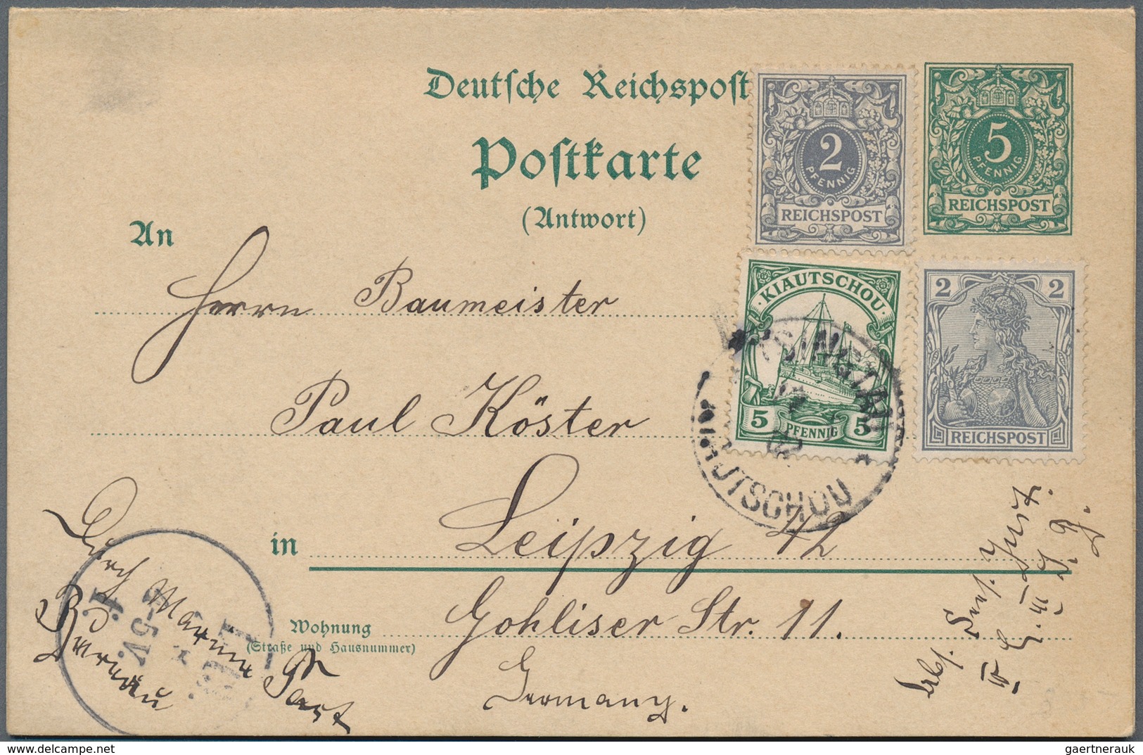 Deutsche Kolonien - Kiautschou - Ganzsachen: 1902, 5 Pfg. Antwortpostkarte Des Deutschen Reiches Mit - Kiautchou