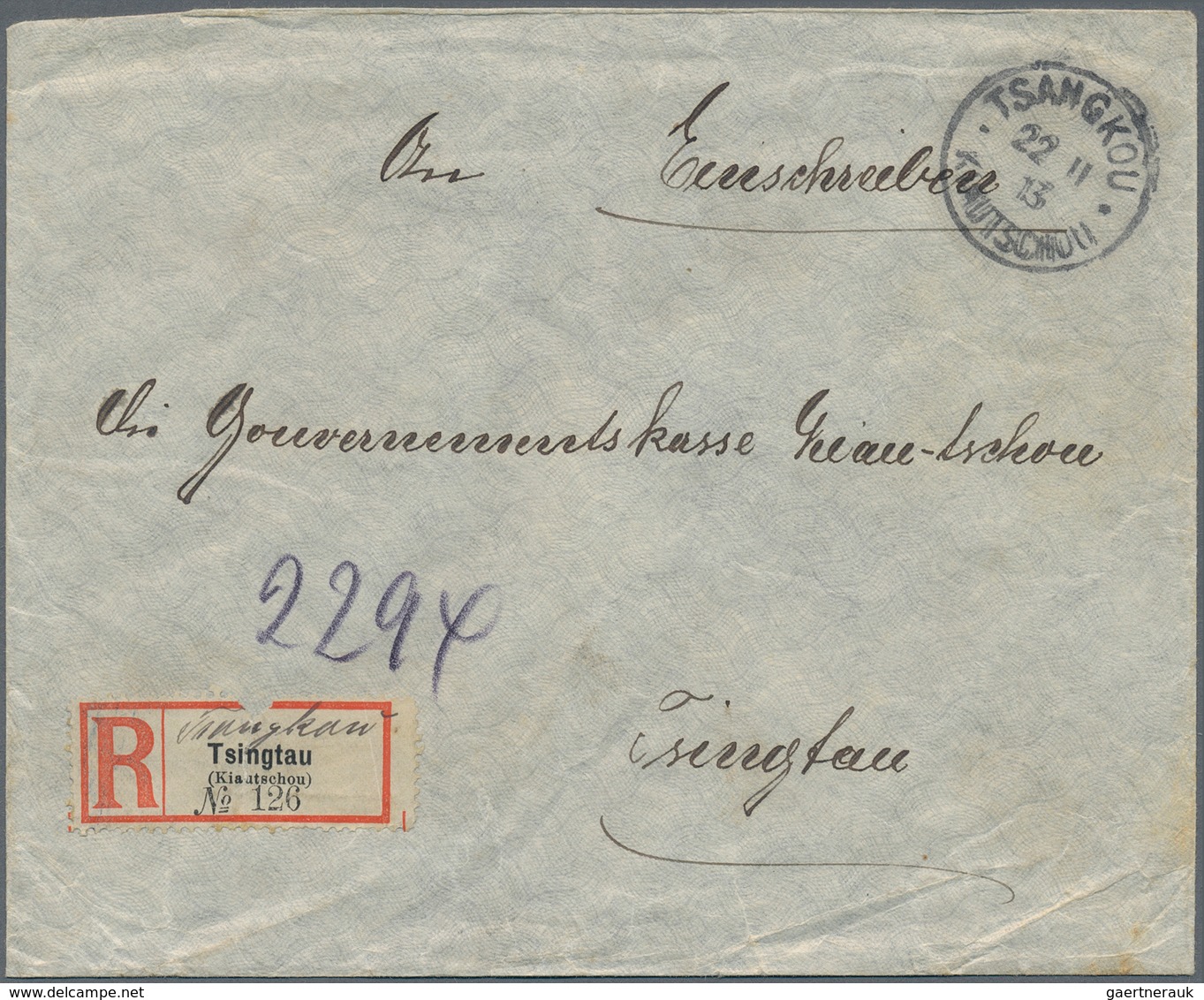 Deutsche Kolonien - Kiautschou - Besonderheiten: 1913 (22.11.), 4x4 Cents + 2 Cents (Eckmangel) Auf - Kiauchau