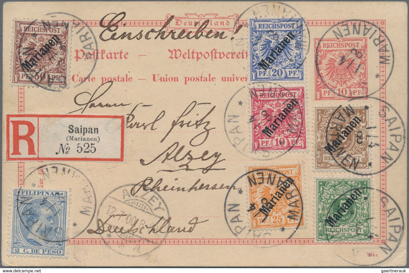 Deutsche Kolonien - Marianen - Mitläufer: 1900, GS MiNr.P25 10 Pfg. Karmin Mit Zusatzfrankatur Der K - Marianen