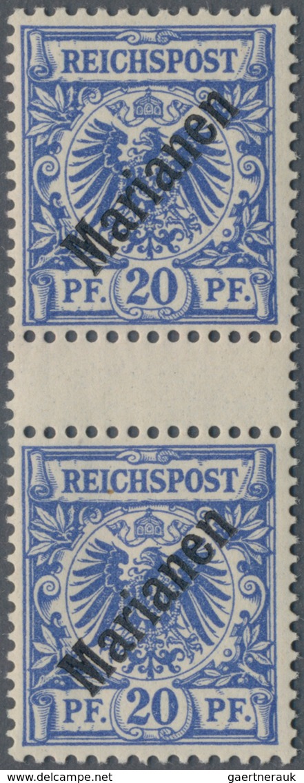 Deutsche Kolonien - Marianen: 1899, 20 Pfg. Mit Diagonalem Aufdruck Im Senkrechten Zwischenstegpaar, - Marianen