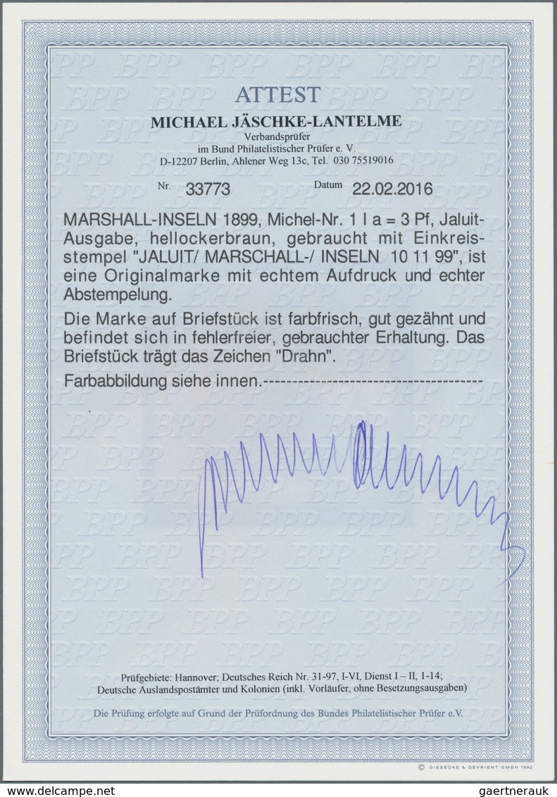 Deutsche Kolonien - Marshall-Inseln: 1897, 3 Pfg Hellockerbraun Aufdruck „Marschall-Inseln”, Jaluit- - Marshall Islands