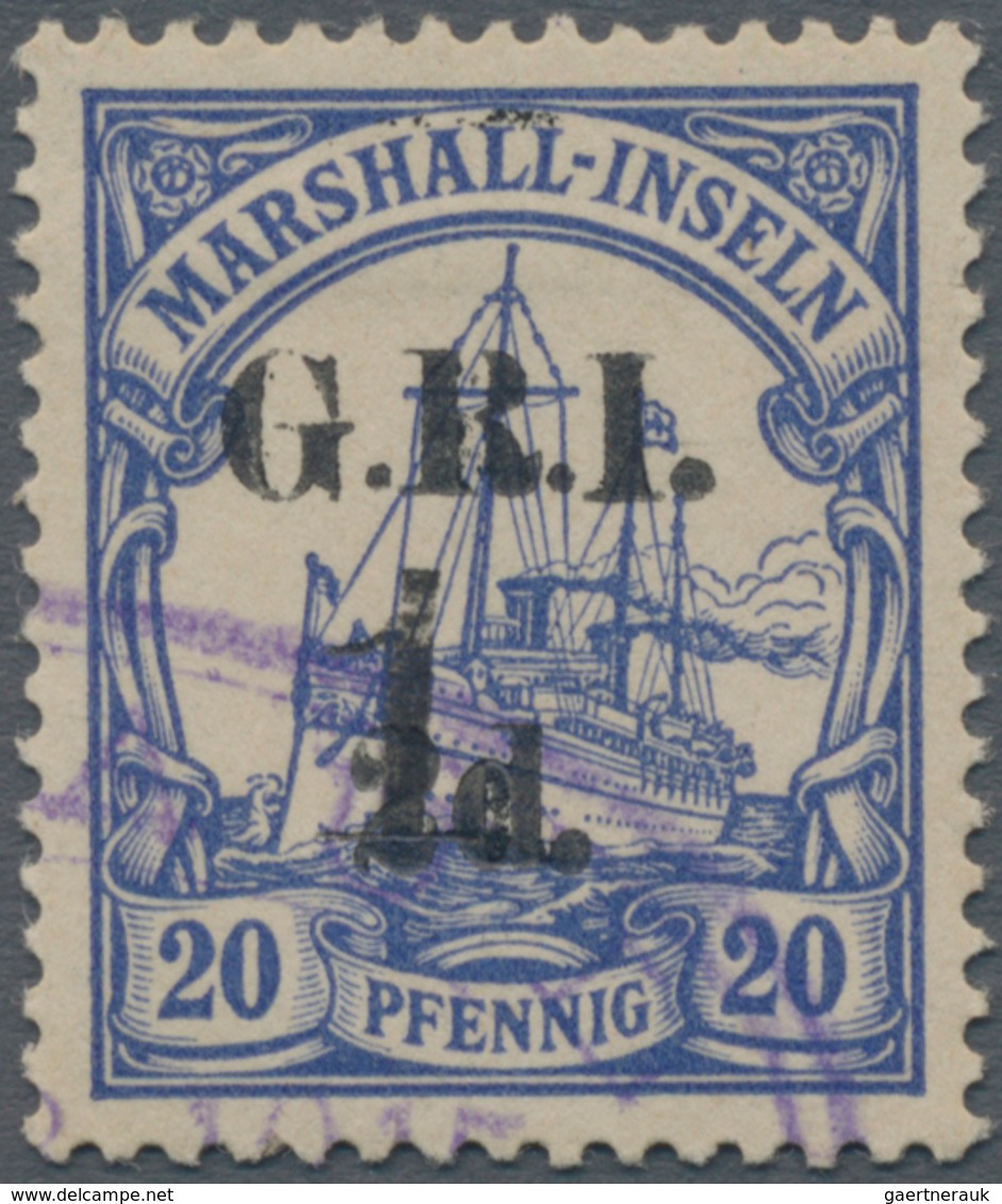 Deutsche Kolonien - Marshall-Inseln - Britische Besetzung: 1915, 1 Auf 2d. Auf 20 Pfennig Schiffszei - Marshall