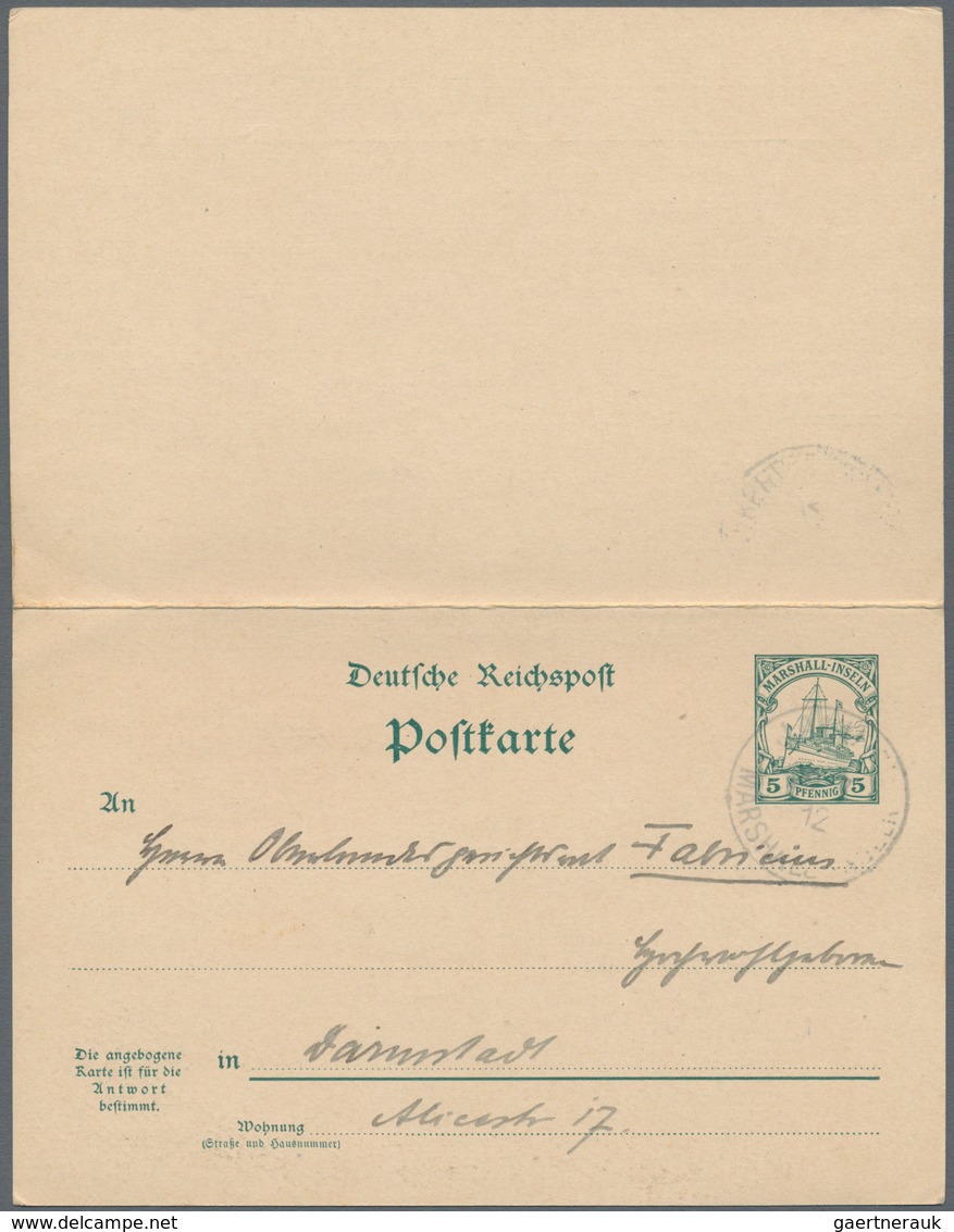 Deutsche Kolonien - Marshall-Inseln - Besonderheiten: 1912 (29.7.), 5/5 Pfg. GA-Doppelkarte (Fragete - Marshall Islands