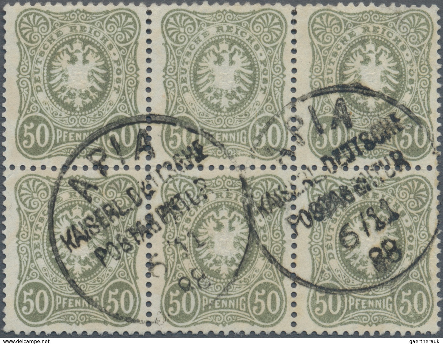 Deutsche Kolonien - Samoa - Vorläufer: 1888 (6.11.), Waagerechter Sechserblock 50 Pfg. (mittel)graug - Samoa
