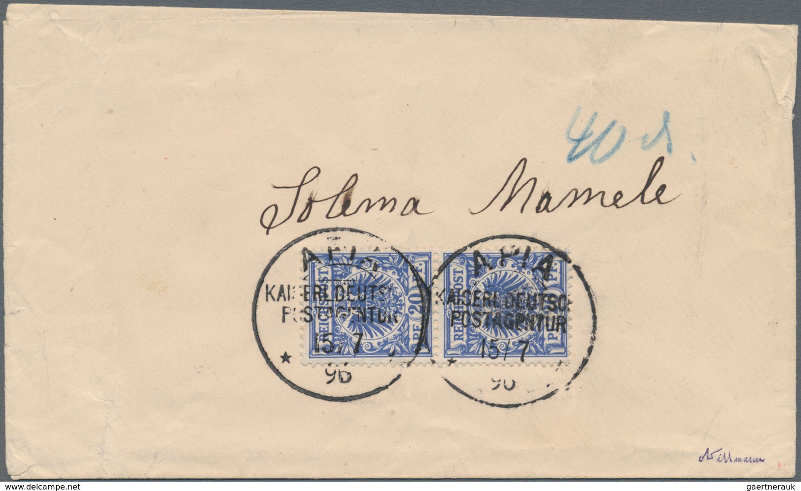 Deutsche Kolonien - Samoa - Vorläufer: 11896 (15.7.), Senkrechtes Paar 20 Pfg. Krone/Adler Mit Stemp - Samoa