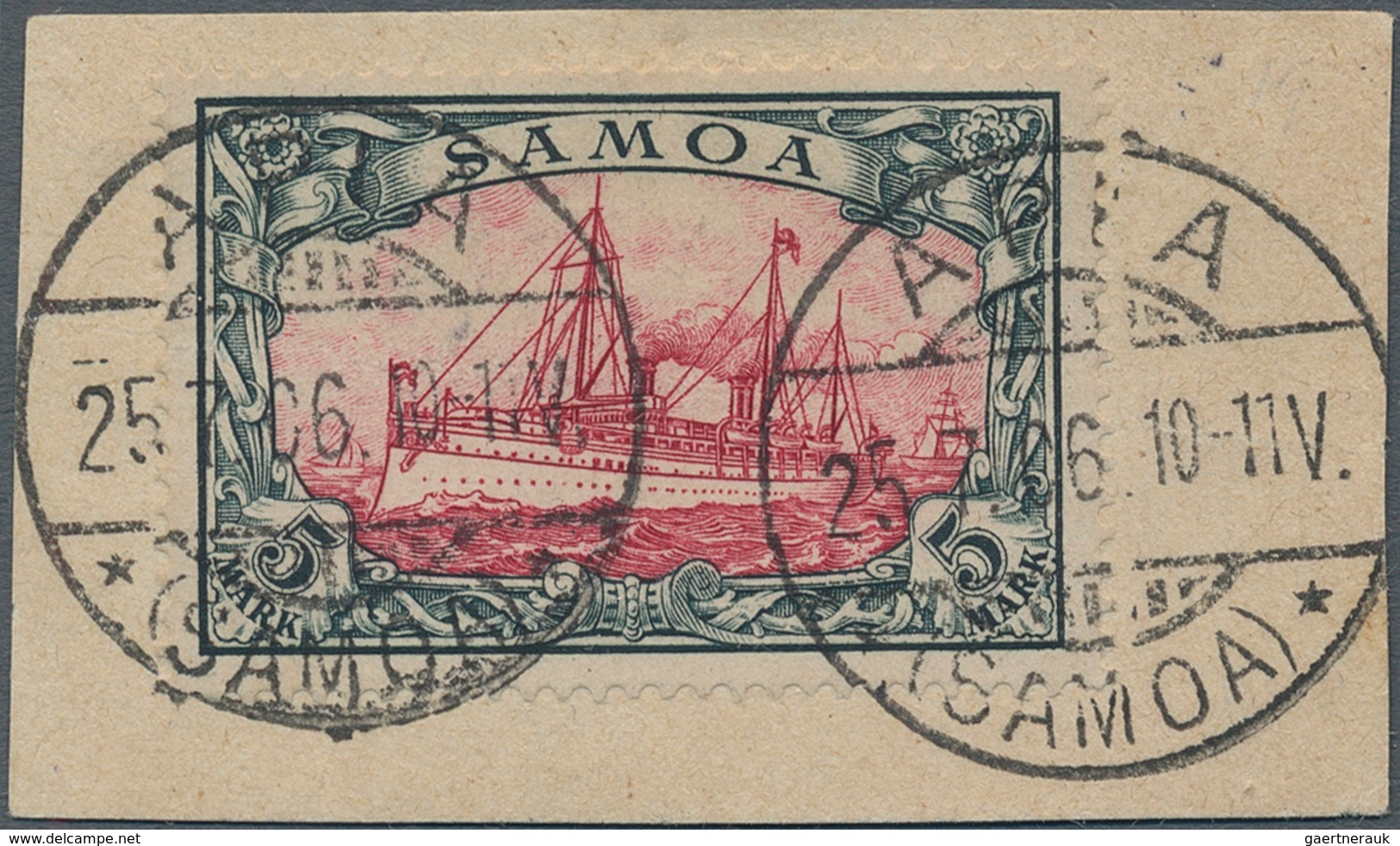 Deutsche Kolonien - Samoa: 1900, 5 M. Kaiseryacht Ohne Wasserzeichen Auf Luxus-Briefstück (gelöst Un - Samoa