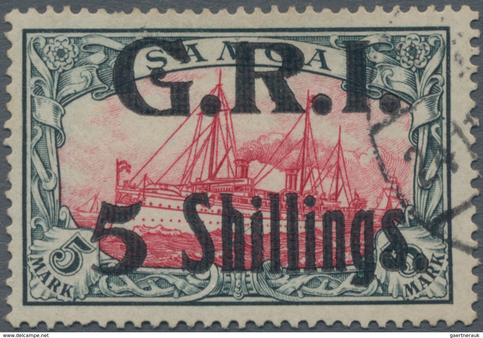 Deutsche Kolonien - Samoa - Britische Besetzung: 1914, "5 Shillings." Auf 5 Mark Grünschwarz/karmin, - Samoa