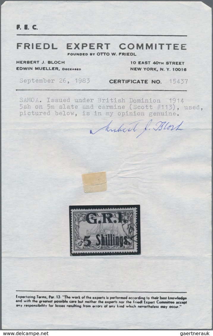 Deutsche Kolonien - Samoa - Britische Besetzung: 1914, "5 Shillings." Auf 5 Mark Grünschwarz/karmin, - Samoa