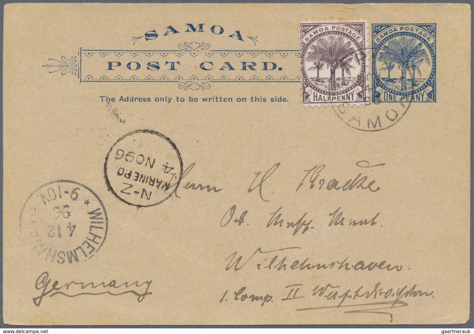 Deutsche Kolonien - Samoa - Ganzsachen: 1896, J.Davis-Privatpost, Karte 1 P. Blau Auf Graubraun Mit - Samoa