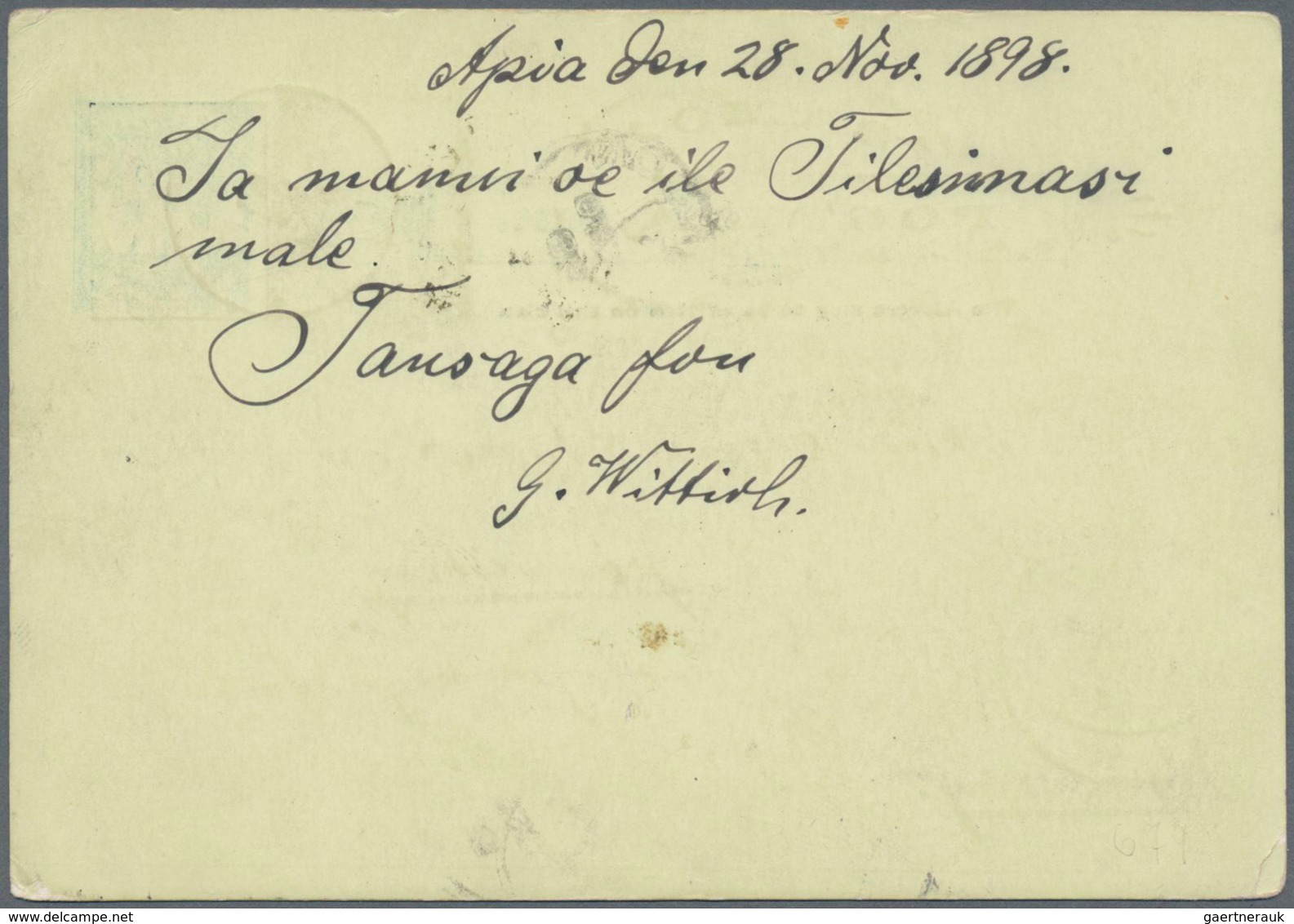 Deutsche Kolonien - Samoa - Ganzsachen: 1898, J.Davis-Privatpost, Karte 1 P. Blau Auf Grünlich Mit Z - Samoa