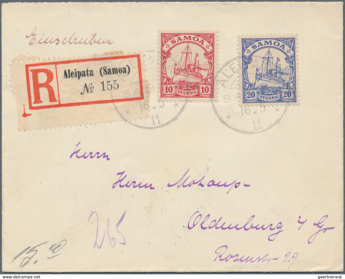 Deutsche Kolonien - Samoa - Stempel: 1911 (16.5.), "ALEIPATA SAMOA **" Zwei Klare Abschläge Des Sehr - Samoa