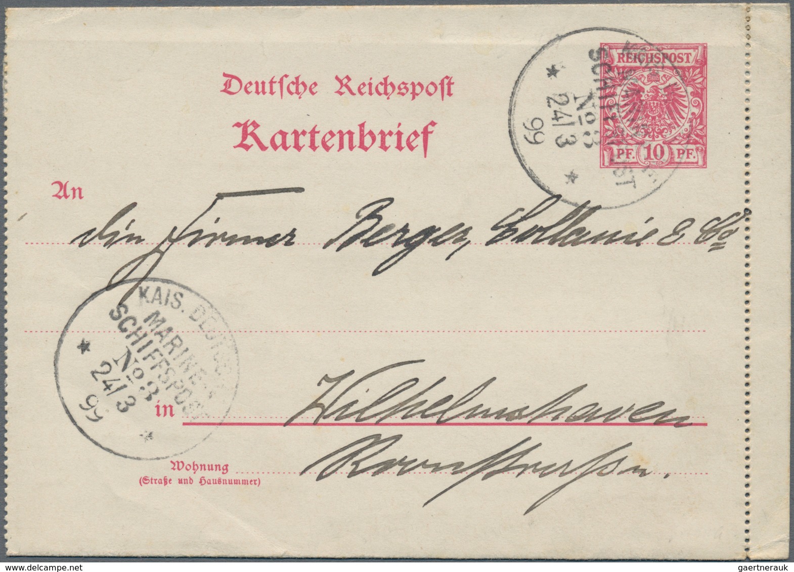 Deutsche Kolonien - Samoa - Besonderheiten: 1898/1899, Drei GA-Belege (2 X GA-Kte "Nur Für Marine-Sc - Samoa