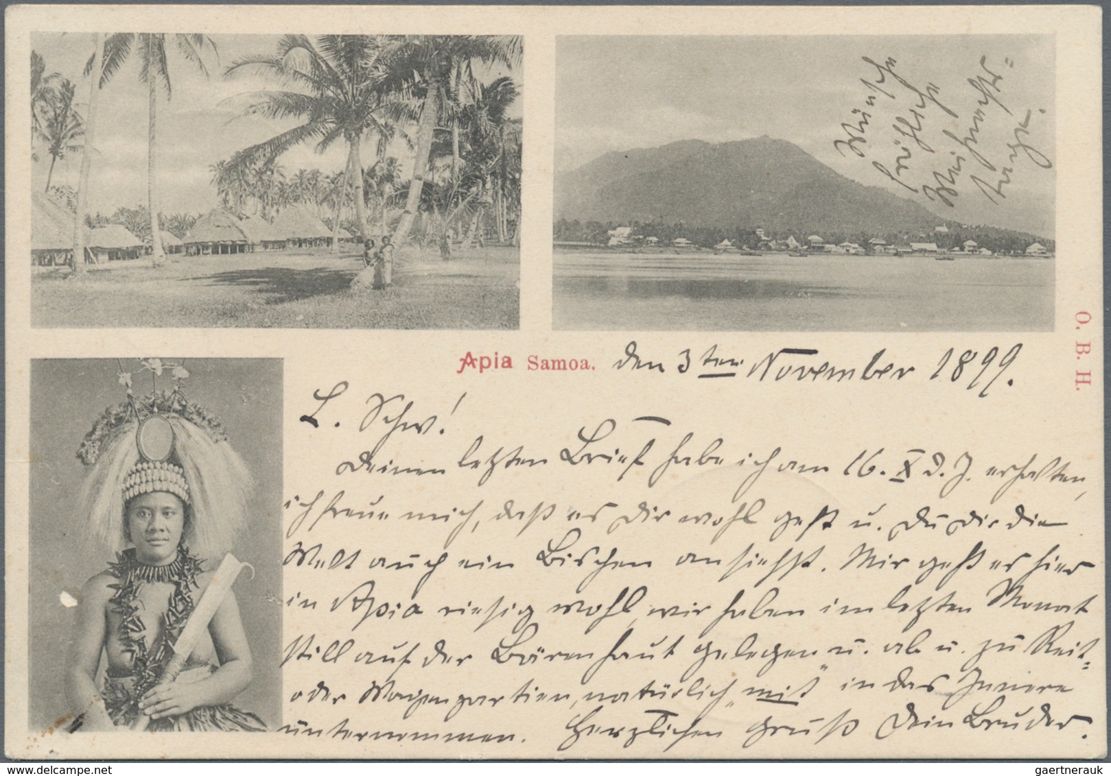 Deutsche Kolonien - Samoa - Besonderheiten: 1899 (3.11.), 5 Pfg. Krone/Adler + Beifrankatur Palm Tre - Samoa