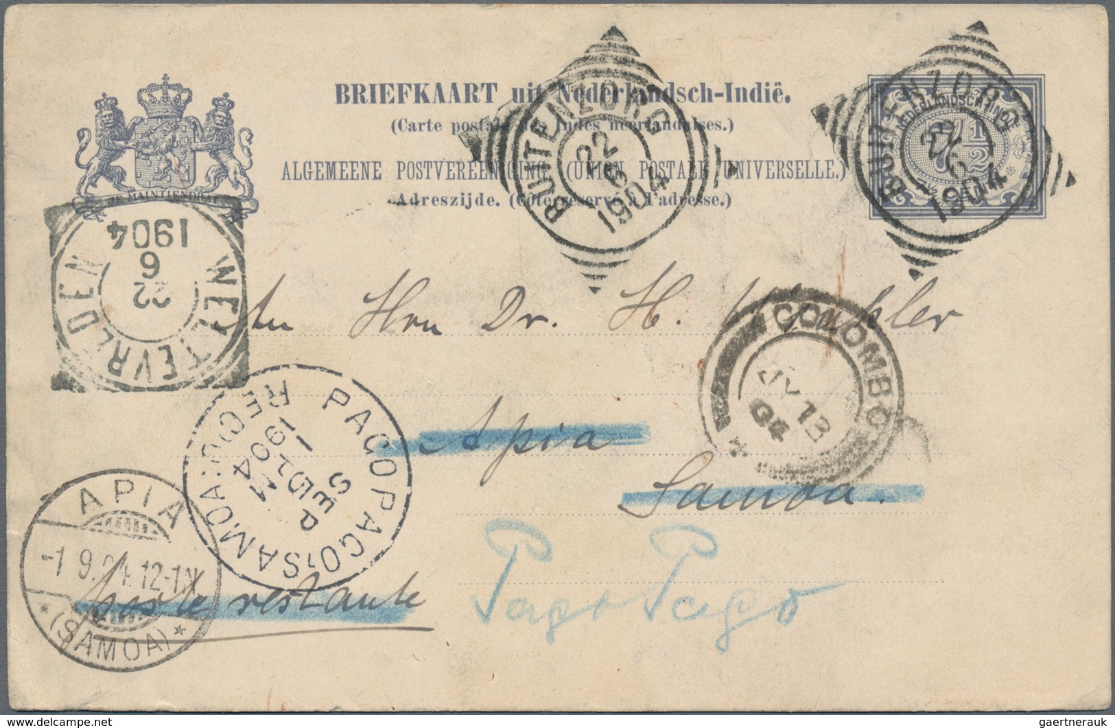 Deutsche Kolonien - Samoa - Besonderheiten: 1904 (22.6.), 7 1/2 Cent GA.-Kte. Niederl. Indien (Bedar - Samoa