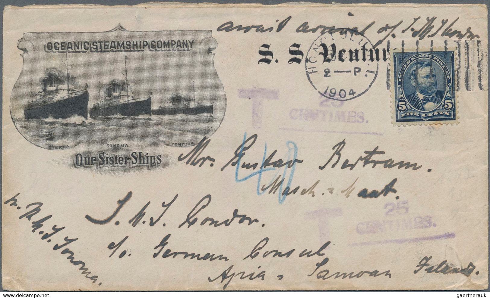 Deutsche Kolonien - Samoa - Besonderheiten: 1904 (2.8.), Dekorativer Vordruckbrief Der "S.S. Ventura - Samoa